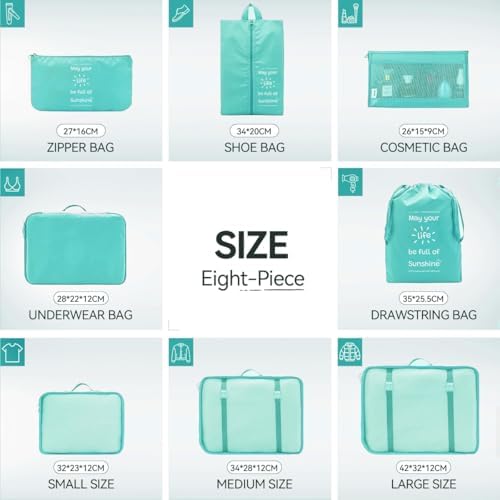 Shadcoler Organisateur Valise, Lot de 8 Organisateur de Voyage, Rangement Valise Organisateur, Packing Cubes, Organiseurs de Bagage Imperméable per Vêtements, Chaussures et Cosmétiques (Pale Blue) – Image 2