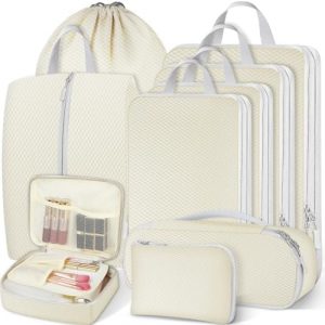 Otauoaea Organisateur Valise Lot de 9 Rangement Valise,Organisateur de Voyage Sac de Compression Voyage,Packing Cubes Compression,Organiseurs de Bagage pour Voyage,Sacs de Rangement pour Les Vêtements
