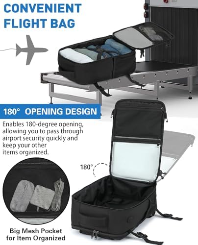 KLOSTAIN Bagage Cabine 40x20x25 pour Ryanair Sac à Dos Voyage Cabine Avion 20 L Femme Homme sous Siège Bagage à Main Petit Sac à Dos pour Ordinateur Portable 14 Pouces Noir – Image 3