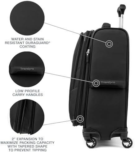 Valise cabine souple extensible Travelpro Maxlite 5 avec 4 roulettes pivotantes, légère, pour homme et femme, noire, 53 cm – Image 4