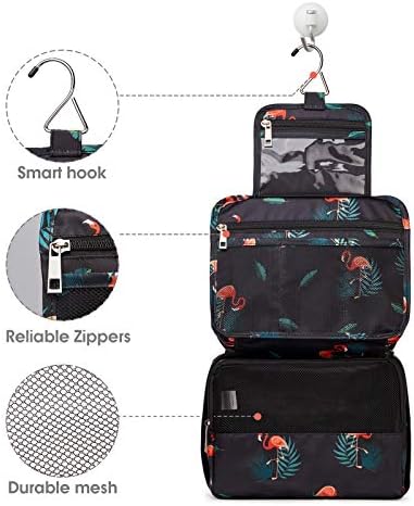 Narwey Trousse de Toilette à Suspendre Femmes Trousse de Maquillage Accessoires Trousse Toilette Voyage Organisateur Cosmétique (Flamant Noir) – Image 5