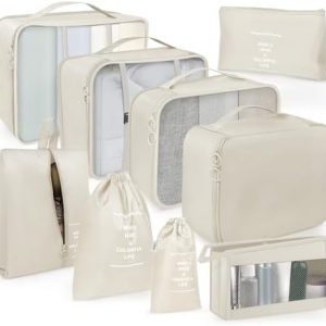OBSGUMU Organisateur Valise, 9 x Rangement Valise Accessoires Voyage, Rangement Valise Organisateur pour Vêtements Sous-vêtements(Beige)
