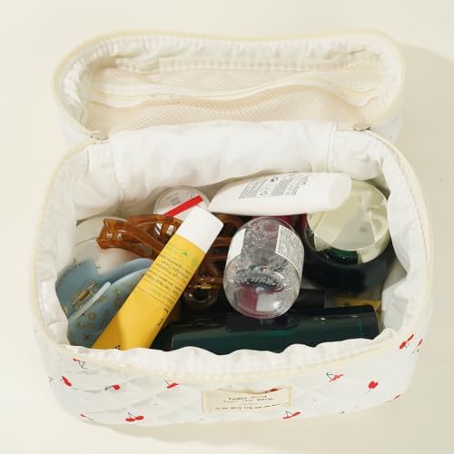 Starnearby Lot de 3 Trousse de Toilette Matelassée Femme en Coton Doux, Trousse de Maquillage Fleurie, Pochette de Rangement Maquillage, Trousse de Beauté, Trousse Cosmétique Voyage – Image 5