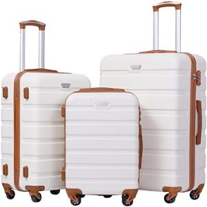 Colife Ensemble de 3 valises rigides à roulettes avec serrure TSA (blanc abricot, 3 pièces (50,8 cm, 61 cm, 71 cm))
