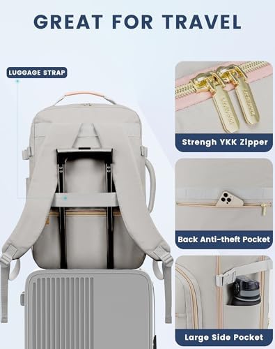 LOVEVOOK Sac à Dos de Voyage Femme, Sac a Dos Voyage Cabine Avion Bagage Backpack Travel Ryanair, Imperméable Sac Ordinateur Portable Sac a Dos Valise de Randonnée Affaires Travail – Image 6