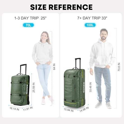 Sac de voyage à roulettes Gonex, grand format, hydrofuge, 100 L, 84 cm, vert olive – Image 2