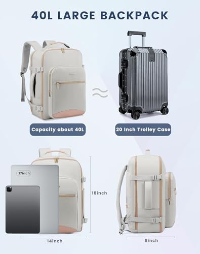 LOVEVOOK Sac à Dos de Voyage Femme, Sac a Dos Voyage Cabine Avion Bagage Backpack Travel Ryanair, Imperméable Sac Ordinateur Portable Sac a Dos Valise de Randonnée Affaires Travail – Image 3