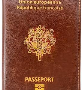EASYLAVIE Porte Passeport Housse Protège Passeports Cuir Pochette étui pour Passeport Voyage Protection Housse de Passeport (Clair Marron Dorant)