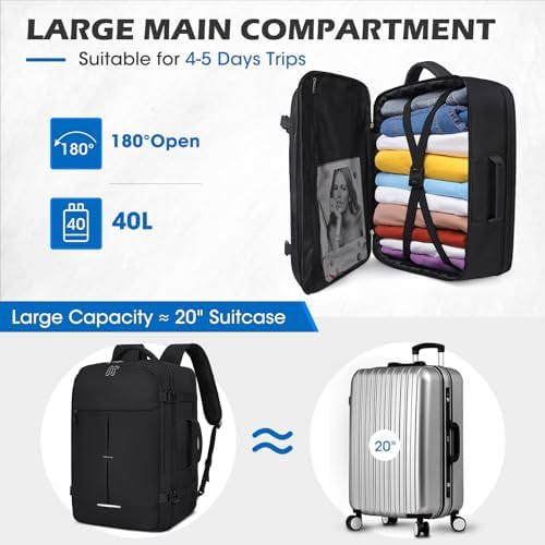 Lubardy Sac à Dos Cabine Avion Sac à Dos de Voyage Homme Imperméable Sac à Dos Bagage à Main Grand Sac à Dos pour Ordinateur Portable 17,3 Pouces 40L – Image 4