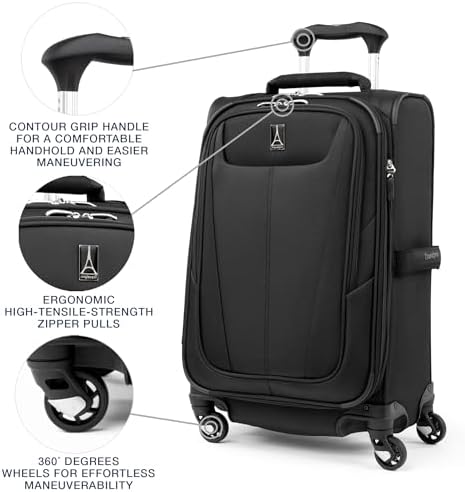 Valise cabine souple extensible Travelpro Maxlite 5 avec 4 roulettes pivotantes, légère, pour homme et femme, noire, 53 cm – Image 3