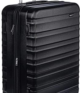 Valise rigide Amazon Basics 76 cm, valise à roulettes, extensible jusqu'à 15 % d'espace supplémentaire, surface résistante aux rayures, quatre roulettes multidirectionnelles, noire
