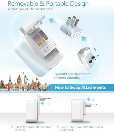 JSVER Adaptateur Prise Universelle, Adaptateur de Voyage vers USA/UK/Europe,Adaptateur Type B/G/C International avec 2 USB et 2 USB C 3680W Adaptateur Prise Irlande,USA, Canada,Singapore, HK – Image 4