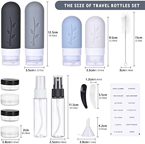 Revivoer Flacons de Voyage en Silicone, Flacon Voyage Rechargeable et Étanche Contenant Voyage Set de Bouteilles de Voyage 16 Pièces avec Trousse de Toilette (Gris) – Image 2