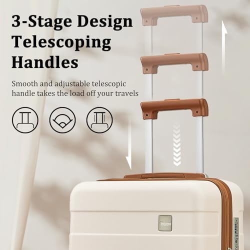 Ensemble de 5 valises rigides Imiomo pour femme, valises légères à roulettes avec roulettes pivotantes et serrure TSA, beige – Image 4