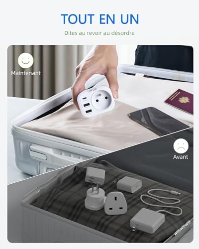 LENCENT Adaptateur Prise USA Américaine Canada Mexique Thaïlande Adaptateur de Voyage 2 Ports USB et 1 Port USB-C adapté aux États-Unis, Adaptateur électrique Mâle USA/Femelle France, Type B – Image 7
