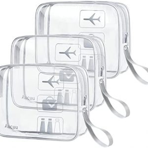 Aucuu 3PCS Trousse de Toilette Transparente, Kit de Voyage pour l’Avion, PVC Étanche Trousse de Maquillage, Sac de Rangment Transparente Sac Cosmétiques pour Homme et Femme