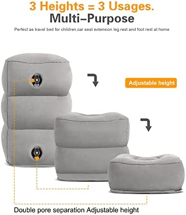 Sunany Repose-Pieds Gonflable pour Voyage, Coussins réglables en Hauteur, Accessoire de Voyage Polyvalent pour Enfants pour Dormir et Repose-Pieds adapté pour Le Bureau, la Maison et Les Voyages – Image 3