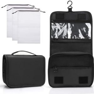 Zivacate Trousse de Toilette à Suspendre, Trousse Toilette étanche avec poignée, Sac de Rangement Maquillage Homme Femme avec 3 Sac à Cordon pour Voyage, Affaires, Fitness, Camping – Noir