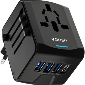 VOOMY Adaptateur Universel de Voyage pour 170+ Pays, International Prise Universelle avec 3 USB-A et 1 USB-C, Adapteur Voyage pour USA UK Australie Japon Italie Chine