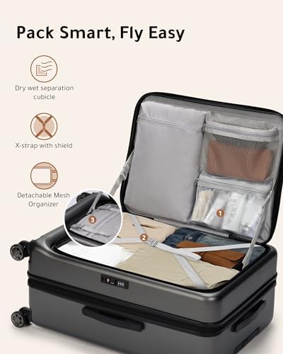 Ensemble de bagages LUGGEX : 2 pièces, bagage cabine 20 pouces avec port USB et bagage en soute 28 pouces avec ouverture frontale, valise extensible homologuée TSA (noir, 20/28) – Image 5