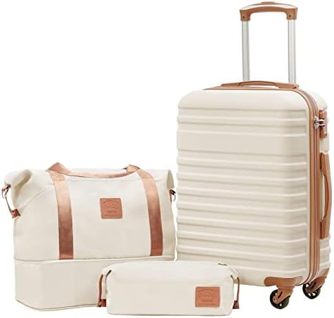 Ensemble de valises Coolife 3 pièces, valises rigides avec serrure TSA et roulettes pivotantes (blanc, S (50,8 cm))