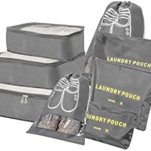 BillyBath Koffer Organizer 8-en-1 Set de Organiseurs Bagage pour Voyage,Cubes Étanche Sacs Voyage,Organisateur Valise Sacoches Bagages,Pour Vêtements Chaussures Sous-vêtements Cosmétiques (Gris)