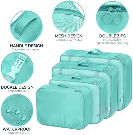 Shadcoler Organisateur Valise, Lot de 8 Organisateur de Voyage, Rangement Valise Organisateur, Packing Cubes, Organiseurs de Bagage Imperméable per Vêtements, Chaussures et Cosmétiques (Pale Blue) – Image 4