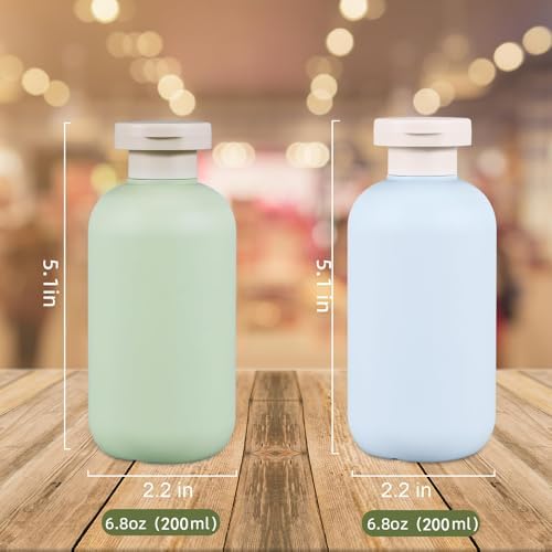 Lot de 4 Flacons Souples de Voyage 200ml,Bouteilles en Plastique Rechargeables avec Bouchon à Rabat,Étanches Pliable et Portables pour Shampooing, Lotion, Crèmes,Parfait pour Voyage(bleu et vert) – Image 3