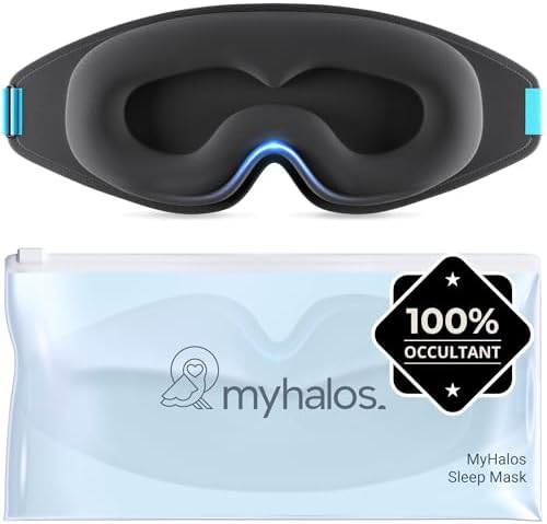 MyHalos Sommeil 2022 pour Femmes et Hommes – Masque de Nuit Occultant pour Dormir sans Pression Oculaire avec Pochette de Rangement – Masque Pour Dormir, pour Voyage, Yoga