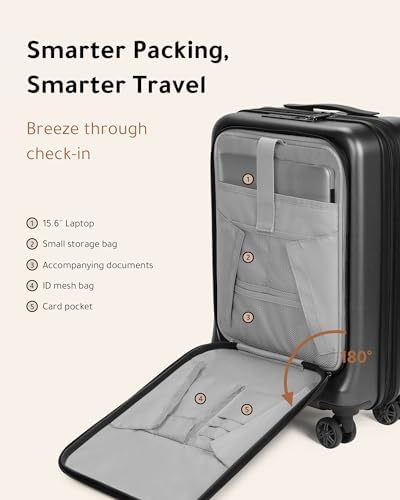 Ensemble de bagages LUGGEX : 2 pièces, bagage cabine 20 pouces avec port USB et bagage en soute 28 pouces avec ouverture frontale, valise extensible homologuée TSA (noir, 20/28) – Image 4