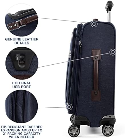Valise cabine souple extensible Travelpro Platinum Elite, 8 roulettes pivotantes, port USB, Suiter, homme et femme, bleu marine, 53 cm – Image 4