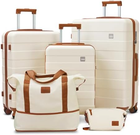 Ensemble de 5 valises rigides Imiomo pour femme, valises légères à roulettes avec roulettes pivotantes et serrure TSA, beige