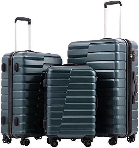 Valise extensible Coolife en polycarbonate ABS avec système TSA, 3 pièces, cadenas, spinner, bagage à main (bleu sarcelle)