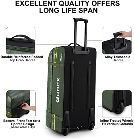 Sac de voyage à roulettes Gonex, grand format, hydrofuge, 100 L, 84 cm, vert olive – Image 5
