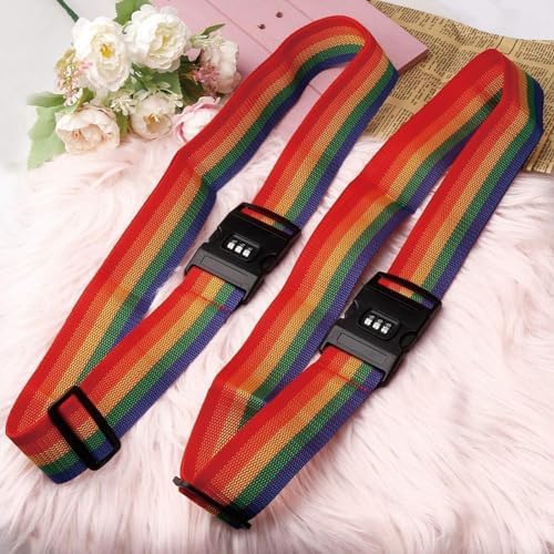 Lot de 2 Sangles pour Bagage,Sangle Valise, Sangles à Bagage,Global Travel Accessories,pour Valise Bagage Sac de Voyage Accessoire de Voyage(Couleur Arc-en-Ciel),2m x 5cm – Image 3