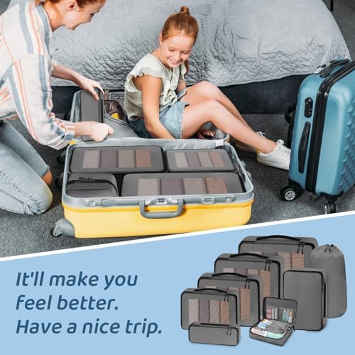 Otauoaea Organisateur Valise, Lot de 8 Rangement Valise Organisateur de Bagage pour Voyage, Sacs Rangement de Valise Voyage, Packing Cubes for Travel pour Vêtements, Chaussures et Cosmétiques, Gris – Image 6