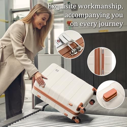Ensemble de 5 valises rigides Imiomo pour femme, valises légères à roulettes avec roulettes pivotantes et serrure TSA, beige – Image 6