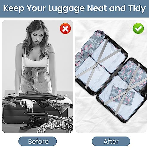 Sarsumir Organisateur Valise, 8 Pièces Pochette Rangement Valise Packing Cubes Organisateur de Voyage avec Sacs à Vêtements Imperméables Chaussures de Toilette, Flamant Bleu – Image 4