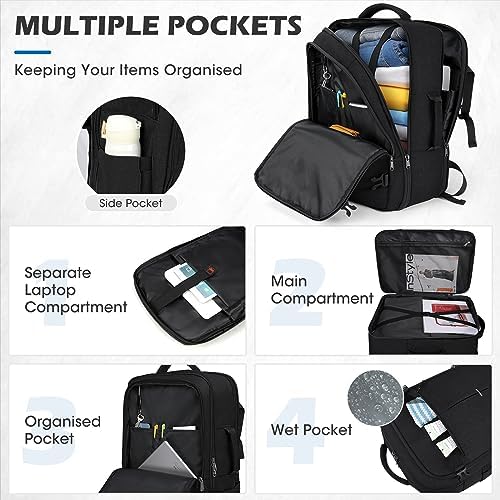Lubardy Sac à Dos Cabine Avion Sac à Dos de Voyage Homme Imperméable Sac à Dos Bagage à Main Grand Sac à Dos pour Ordinateur Portable 17,3 Pouces 40L – Image 3