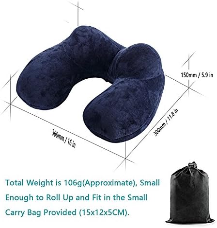 LUZWAY Oreiller de Voyage Gonflable avec Double Vanne,Coussin de Cou Gonflable de Velours Doux et Housse Lavable avec Bouchon d'oreille et Masque pour Les Yeux – Image 3