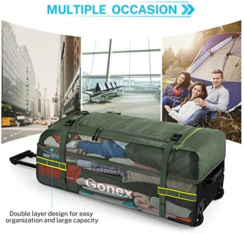 Sac de voyage à roulettes Gonex, grand format, hydrofuge, 100 L, 84 cm, vert olive – Image 3