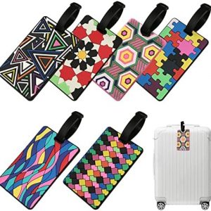VEGCOO Étiquettes Valise, 6 Pièces Étiquettes Bagages Imperméables avec Graphismes Élégants pour Voyage (Motifs Géométriques)