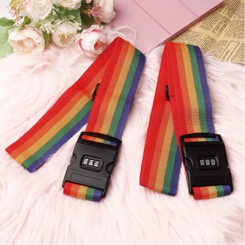 Lot de 2 Sangles pour Bagage,Sangle Valise, Sangles à Bagage,Global Travel Accessories,pour Valise Bagage Sac de Voyage Accessoire de Voyage(Couleur Arc-en-Ciel),2m x 5cm – Image 2