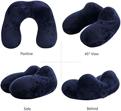 LUZWAY Oreiller de Voyage Gonflable avec Double Vanne,Coussin de Cou Gonflable de Velours Doux et Housse Lavable avec Bouchon d'oreille et Masque pour Les Yeux – Image 2