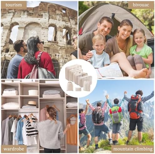 Bieiyhe Lot de 9 Sac Organisateur Valise, Pochette Rangement Valise Organiseurs de Bagages de Voyage, Packing Cubes for Travel, Compartiment Valise Organisation, Suitcase Organizer Imperméable, Beige – Image 5