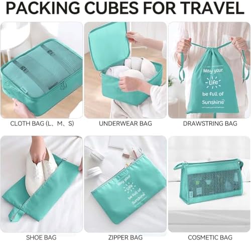 Shadcoler Organisateur Valise, Lot de 8 Organisateur de Voyage, Rangement Valise Organisateur, Packing Cubes, Organiseurs de Bagage Imperméable per Vêtements, Chaussures et Cosmétiques (Pale Blue) – Image 3