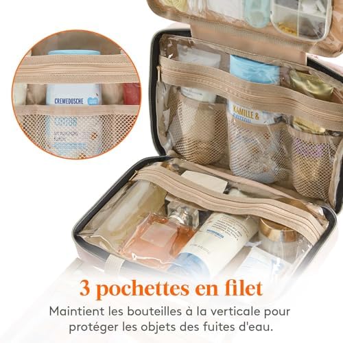 Lifewit Trousse de Toilette de Voyage, Grande Trousse de Maquillage Suspendue pour Femmes, Trousse de Cosmétique Transparente avec Crochet pour Bouteilles Pleines Tailles, Moyen, Rose – Image 6