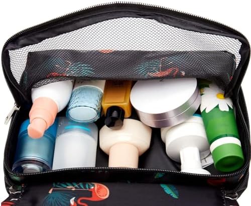 Narwey Trousse de Toilette à Suspendre Femmes Trousse de Maquillage Accessoires Trousse Toilette Voyage Organisateur Cosmétique (Flamant Noir) – Image 3