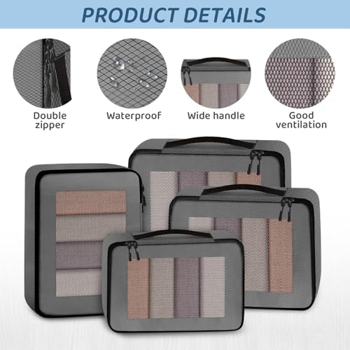 Otauoaea Organisateur Valise, Lot de 8 Rangement Valise Organisateur de Bagage pour Voyage, Sacs Rangement de Valise Voyage, Packing Cubes for Travel pour Vêtements, Chaussures et Cosmétiques, Gris – Image 2