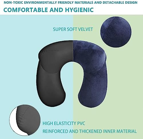 LUZWAY Oreiller de Voyage Gonflable avec Double Vanne,Coussin de Cou Gonflable de Velours Doux et Housse Lavable avec Bouchon d'oreille et Masque pour Les Yeux – Image 5